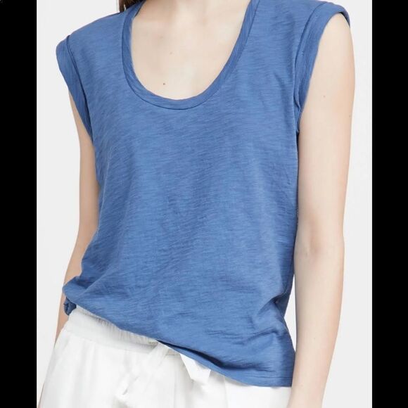 Theory Cuff Organic Cotton Scoop Tank, Steel Blue - Picture 2 of 9